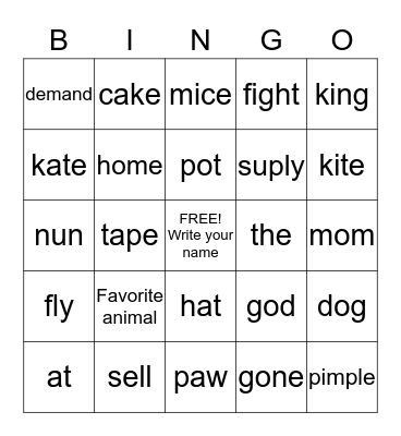 Untitled Bingo Card
