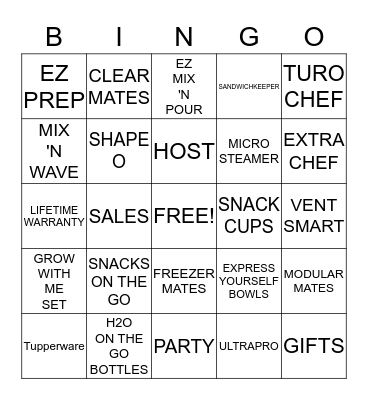 TUPPERWARE Bingo Card