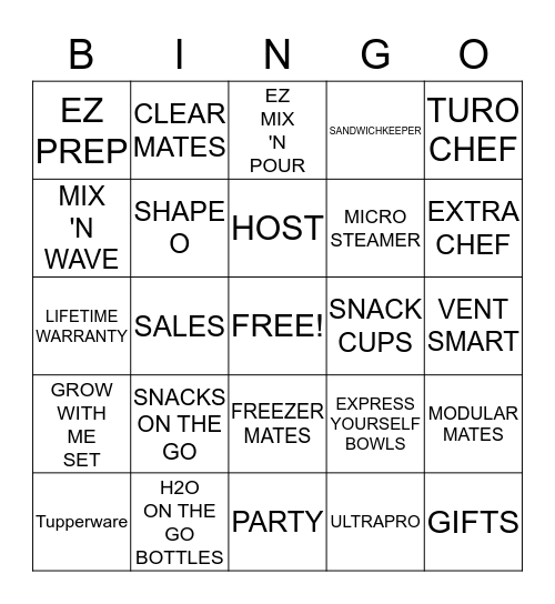 TUPPERWARE Bingo Card