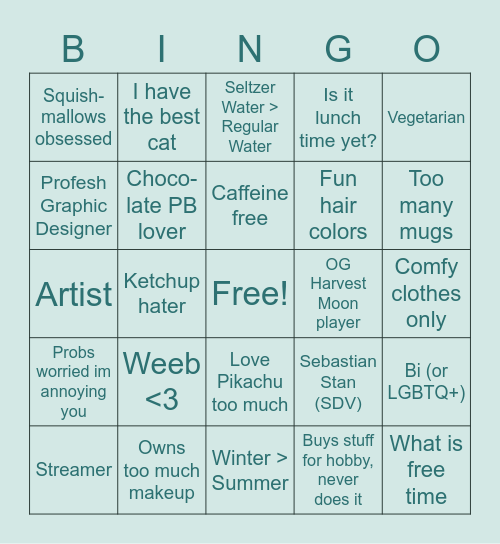 Pluto Bingo Card