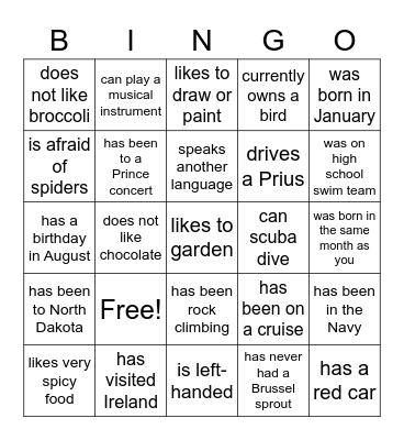 MONDAY Find someone who... Bingo Card