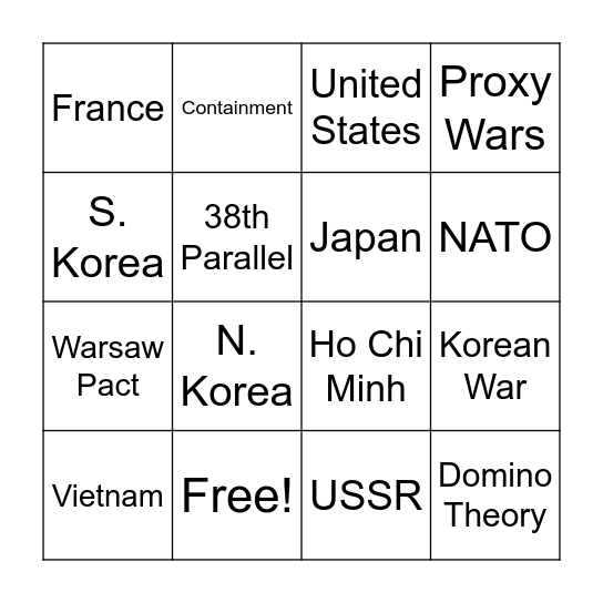 Proxy Wars Bingo Card