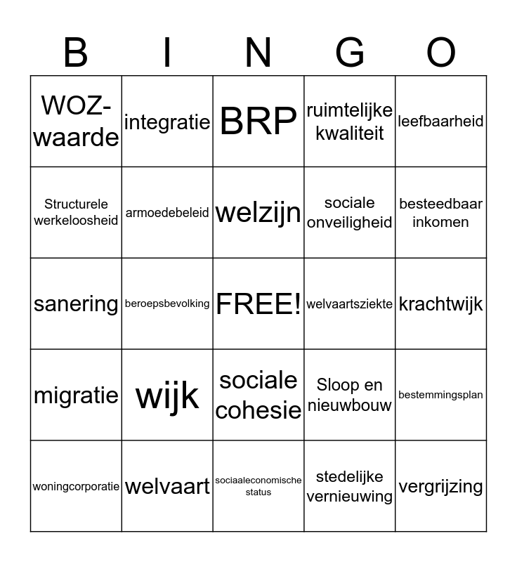 Arm en Rijk Bingo Card