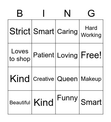 Mothers Day Bingo Card