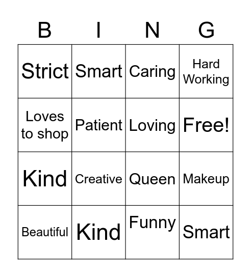 Mothers Day Bingo Card