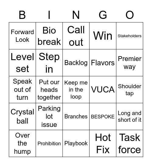 Office Jargon Bingo Card