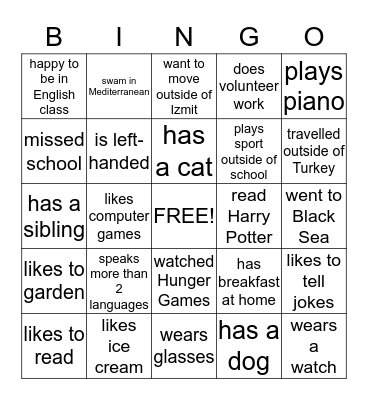 Name Bingo Card