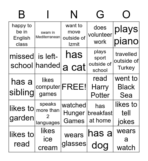 Name Bingo Card