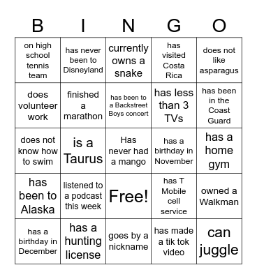 THURSDAY Find someone who... Bingo Card