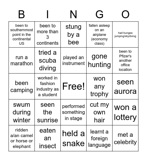 I Have Ever Bingo Card