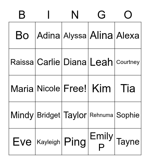 Tribeca Class Bingo Card