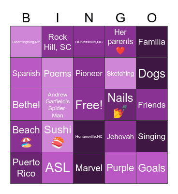 What does Paula love or like? Bingo Card