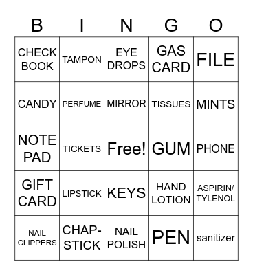 WHAT'S IN YOUR PURSE Bingo Card