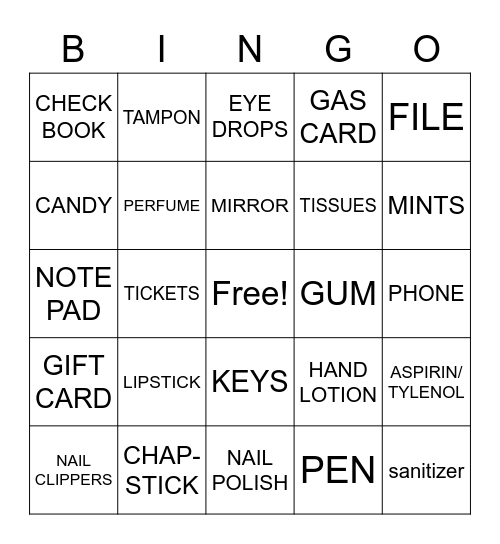 WHAT'S IN YOUR PURSE Bingo Card