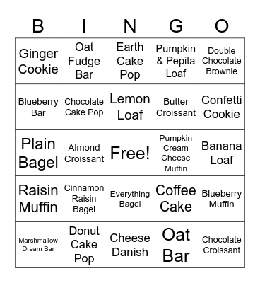 Starbucks Bakery Bingo Card