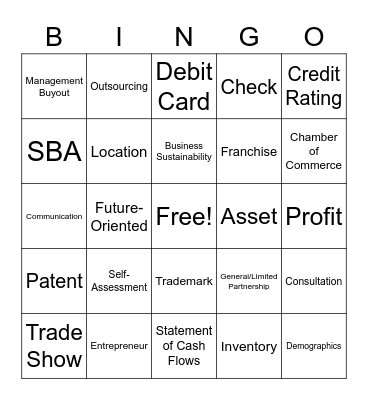 Entrepreneurship and Small Business Bingo Card