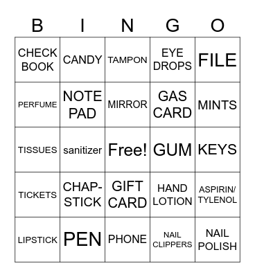 WHAT'S IN YOUR PURSE Bingo Card