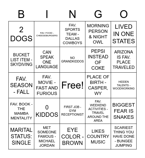 M.S. Bingo Card