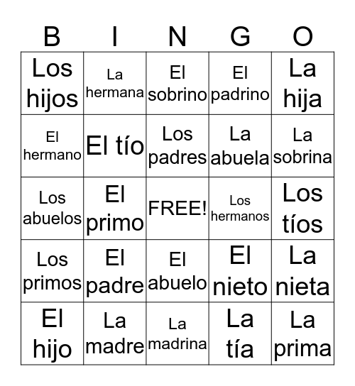 Spanish 2 Chapter 1 Bingo Card