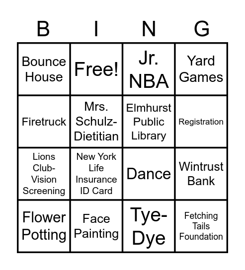 Healthy Kids Day BINGO Card