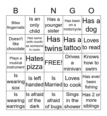 Getting to Know you Bingo Card