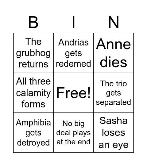 Amphibia finale bingo Card