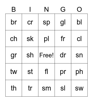 Beginning Blends Bingo Card