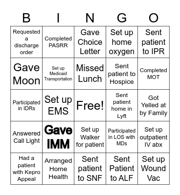 Case Management Bingo Card