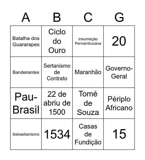 Bingo - História do Brasil Bingo Card