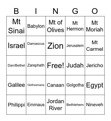 Biblical Places Bingo Card