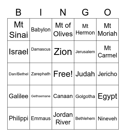 Biblical Places Bingo Card