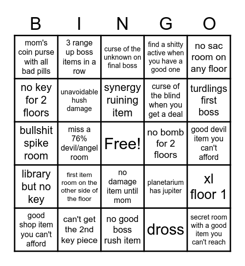 isaac bingo Card