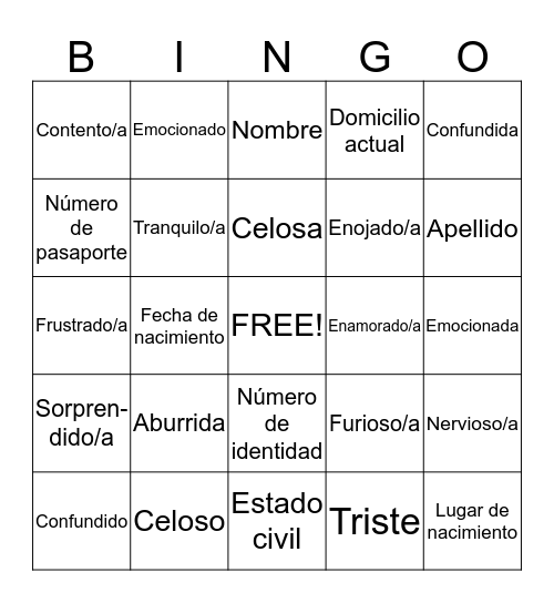 Spanish 2 Chapter 1D Bingo Card