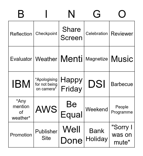 DSI Bingo Card