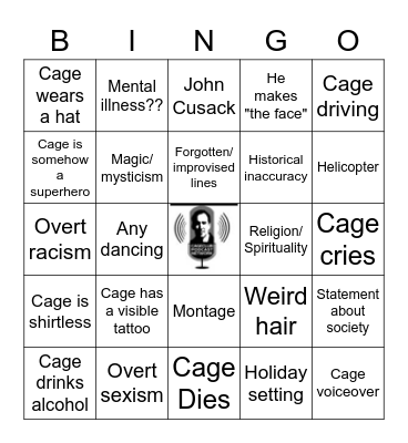 Nicolas Cage November Bingo Card