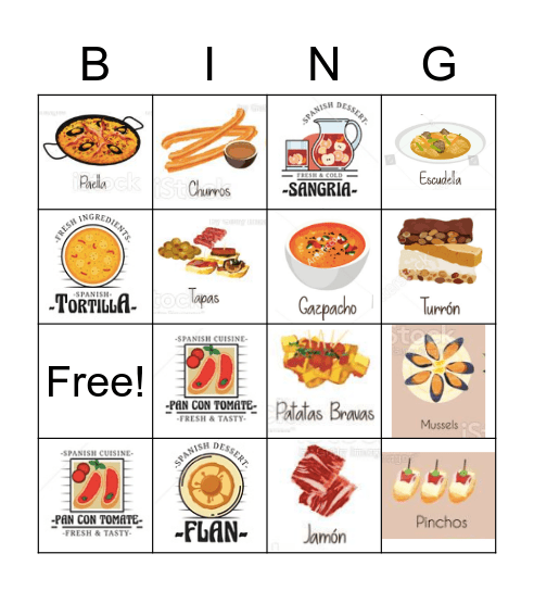 Spanish Food Bingo Card