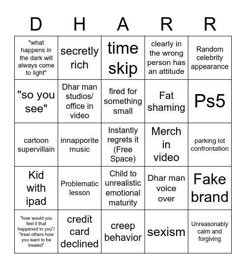 Dhar Mann Bingo Card