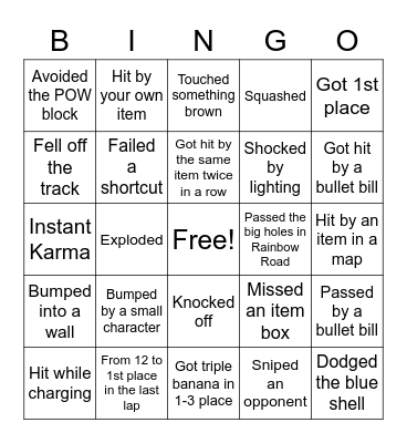 Mario Kart Wii Bingo Card