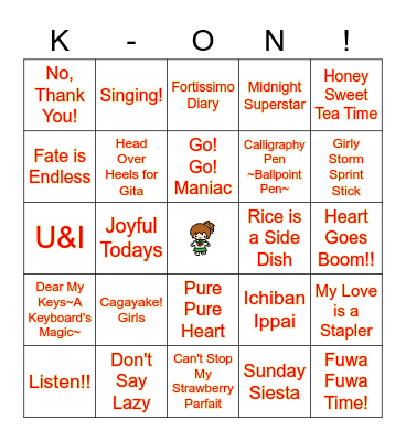 K-on! song Bingo Card