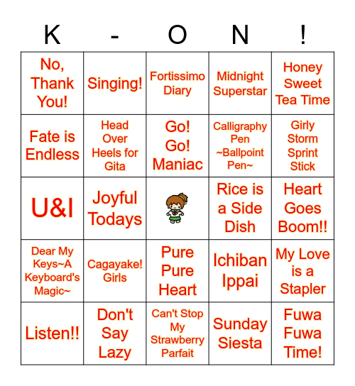 K-on! song Bingo Card