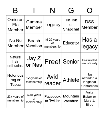 Sigma Bingo Card