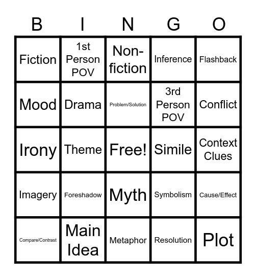 READING REVIEW BINGO Card