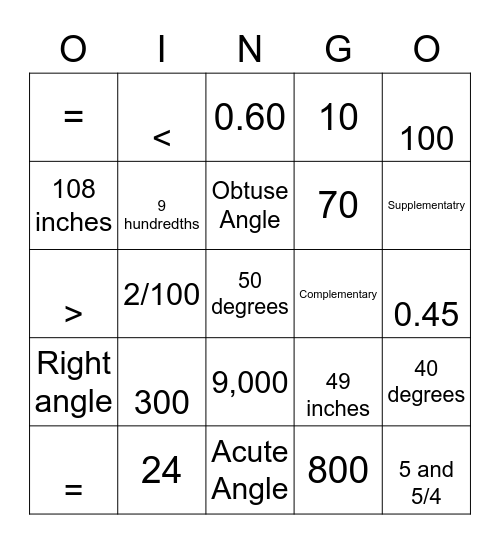 Unit 6 Math Review Bingo Card