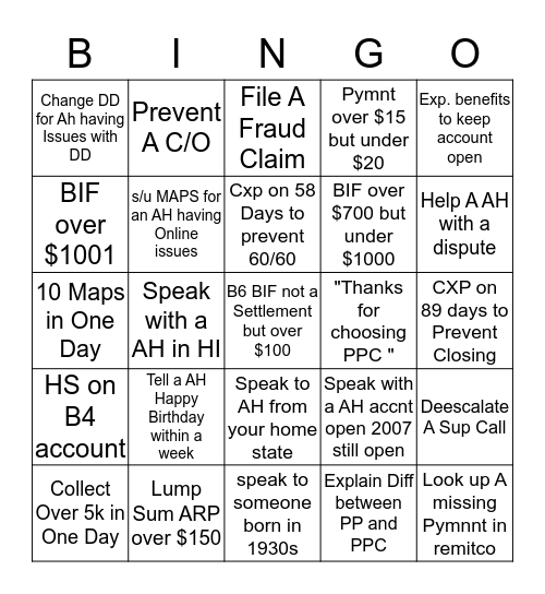 Customer Appreciation Bingo Card