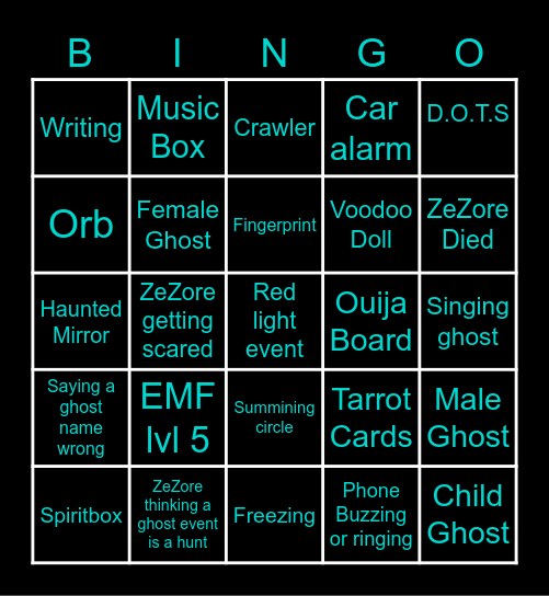 Phasmo Bingo Card