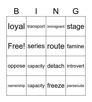 Vocabulary Bingo Card