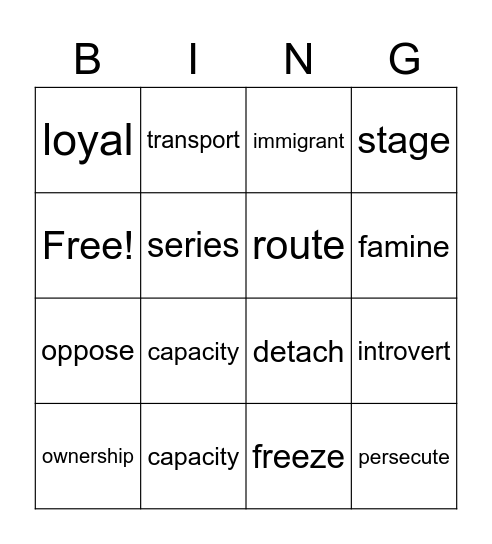 Vocabulary Bingo Card