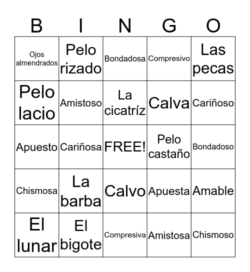 Spanish 3 Chapter 1A Bingo Card