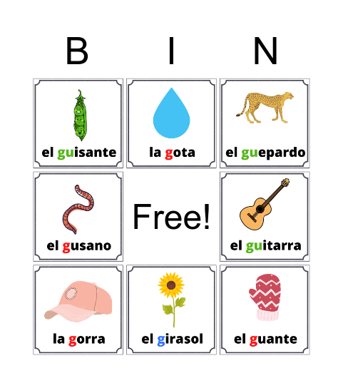 Letra G Bingo Card