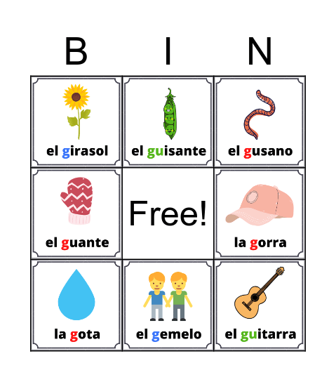 Letra G Kinder Bingo Card